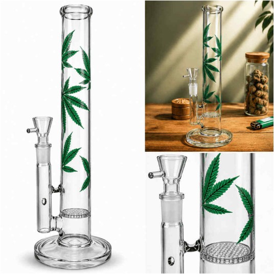 Bongo Szklane Bullet Zylinder Green Leaf 40cm -zdjęcie numer 1