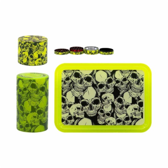 Zestaw Tacka Młynek Pojemnik Green Skull -zdjęcie numer 1