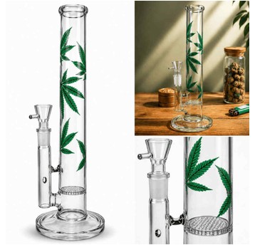 Bongo Szklane Bullet Zylinder Green Leaf 40cm