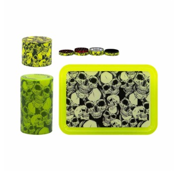 Zestaw Tacka Młynek Pojemnik Green Skull
